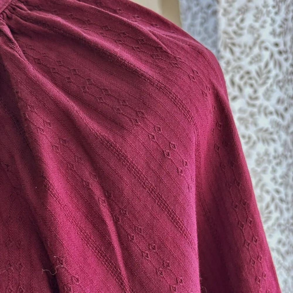 Old Navy Textured Blouse Dark Mauve Split Neck Long Sleeve Women's Large Boho